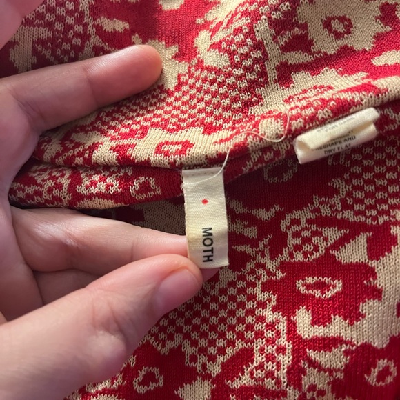 Moth Anthropologie Red Cream Cardigan Knit Sweater Jacket XS - Picture 2 of 5